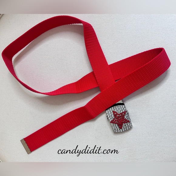 NWT Candy Did It! Handmade Red Star Crystal Adjustable Buckle Belt - Picture 3 of 8